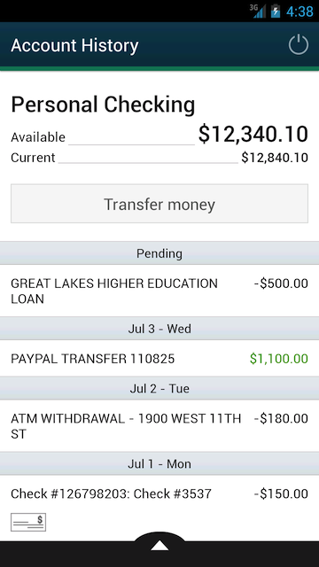Screenshot of Android phone account history