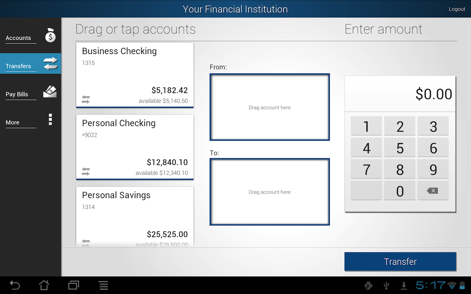 Screenshot of Android Tablet transfers