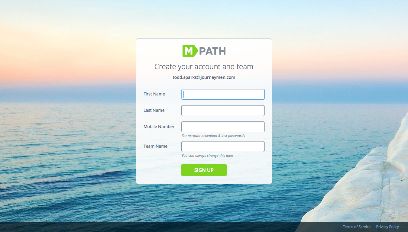 Studio Sign up - Desktop