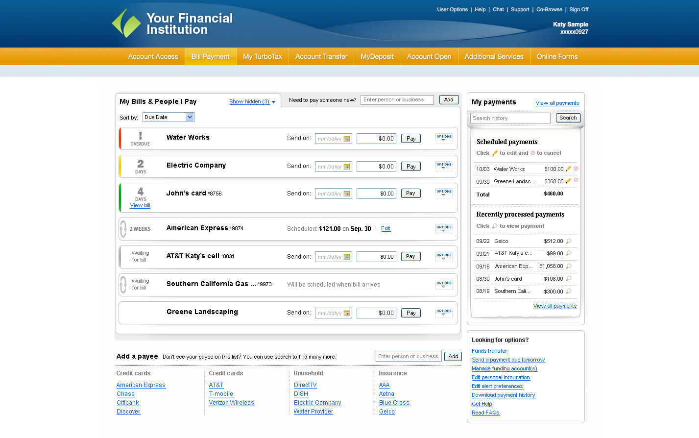 Screenshot of Bill Pay