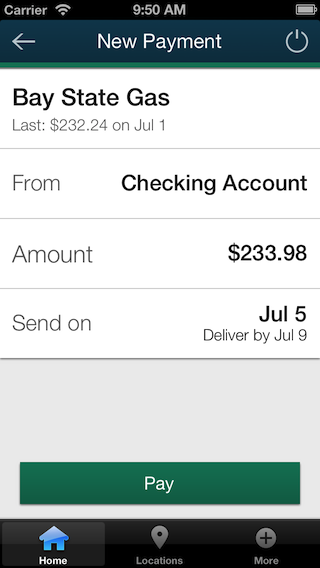 Screenshot of iPhone bill pay payment