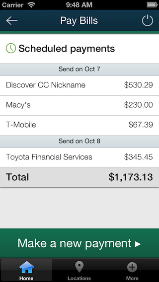 Screenshot of iPhone bill paye scheduled payments